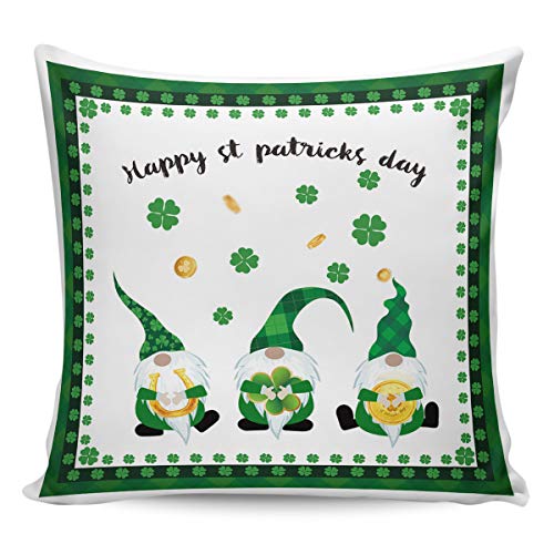 LAMANDA Happy St. Patrick's Day Shamrock Gnomes Throw Pillow Case Cotton Linen Cushion Covers Home Decorative Green White Pillowcases for Sofa Couch Bed Car 18x18Inch LAMANDA Happy St. Patrick's Day Shamrock Gnomes Throw Pillow Case Cotton Linen Cushion Covers Home Decorative Green White Pillowcases for Sofa Couch Bed Car 18x18Inch