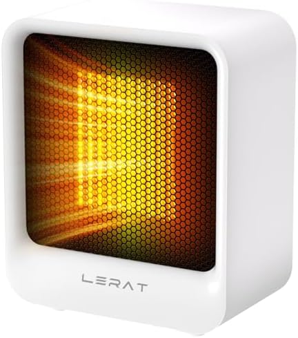 Lerat Electric Space Heater, Small Heater for Indoor Use, 500W PTC Fast Heating Portable Heaters, Overheating & Tip-Over Protection, Mini Personal Heater for Office Desk Camping, White