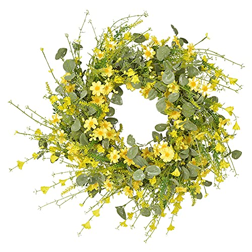 Couronne de fausses fleurs jaunes marguerites pour décoration extérieure murale