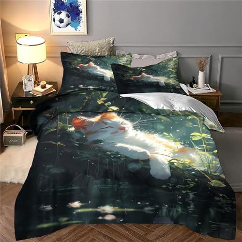 Housse de couette hypoallergique respirante king size microfibre imprimée chat - 6