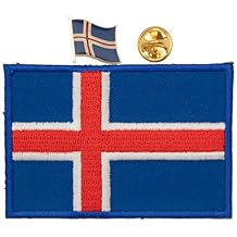 A-ONE - Iceland Fabric Cloth Patches+ Iceland Metal Badge, Iron On Patches Kit Decoration, Long Lasting Flag Lapel Pin NO.065A