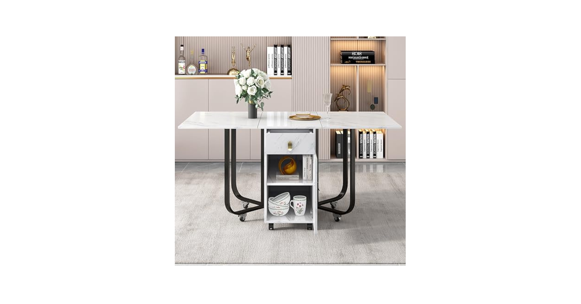 Buy KOZYSPHERE Folding Dining Table, Folding Tables With 2 Storage Racks And 2 Wheels Space Saving Dining Table For Kitchen Living Room Home Office Natural