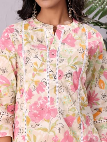Image of Varanga Women Off White Floral Printed Kurta with Bottom - A Chic and Comfortable Outfit for Various Occasions