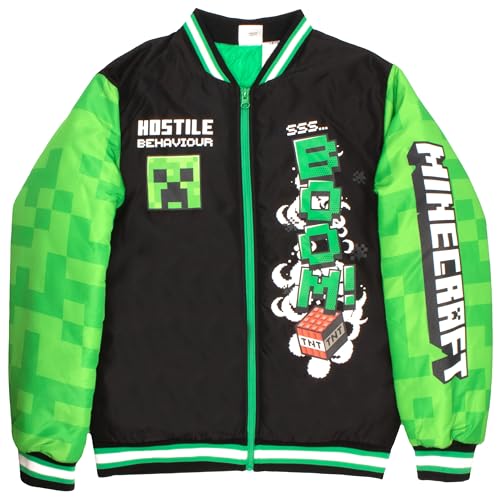 Image of Minecraft Bomber Jacket for Boys, Zip-Up Graphic Print Varsity Jacket for Kids and Toddlers