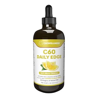 C60 Wellness C60 Lemon Flavor Organic Olive Oil 100 ml / 3.38Fl Oz - 99.95% Carbon 60 Solvent Free 147mg C60Wellness Support for Men and Women, 50% more C60