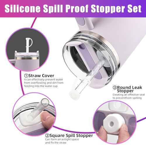 4 Sets Silicone Spill Stopper for Stanley 40/30 oz Quencher H2.0 Tumbler with Handle including Straw Cover Round Leak Stoppers Square Cup Accessories Dust-proof