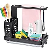 Dual Use - Neuer stil spülbecken organizer hat 2 modi zu installieren. Sie können den spülbecken organizer entweder auf die arbeitsplatte stellen oder mit dem im Lieferumfang enthaltenen Klebstoff an der Wand befestigen. Unser küchenorganisator ist einfach zu installieren, langlebig und leicht zu zerlegen.