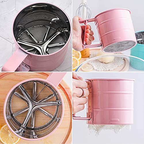Cenbee Flour Sieve Stainless Steel Material Manufacturing,Coffee Sieve Cup,Semi Automatic 2 Cup Sifter For Baking | Fine Mesh Pastry Sieve Cup（Pink） #TOP6