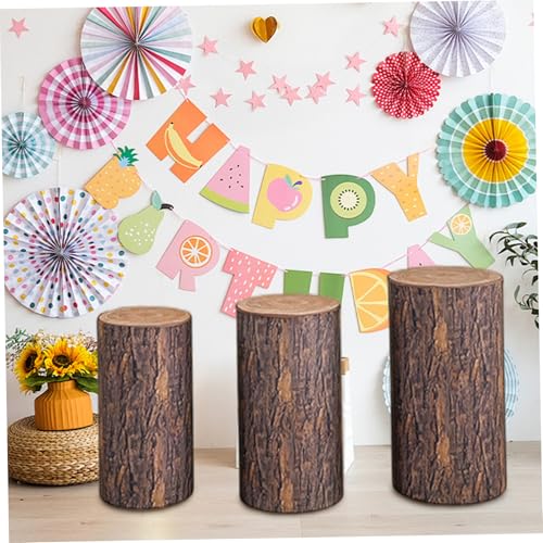 Fundas de soporte de cilindro efecto tronco para renovar bases de eventos sin comprar muebles 3