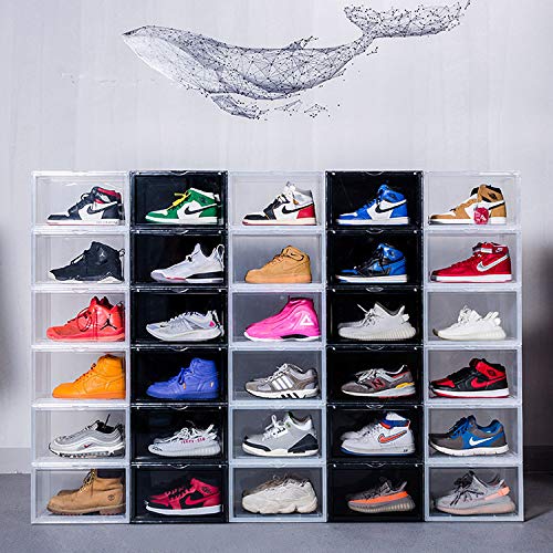 Aoteng Star Storage Shoes Box Womens Mens Shoe Storage Display Box Plastic Foldable Stackable Shoe Container Black Closet Shelf Shoe Organizer-Six Pack(Black) #TOP6