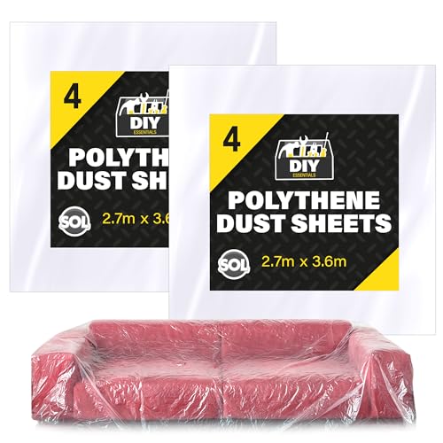 8pk Plastic Dust Sheets for Decorating | 3.6m x 2.7m Large Dust Sheets for Furniture | Dust Sheet Plastic Sheets for Painting | Dust Sheets for Painting Plastic Sheeting for Decorating | Plastic Sheet