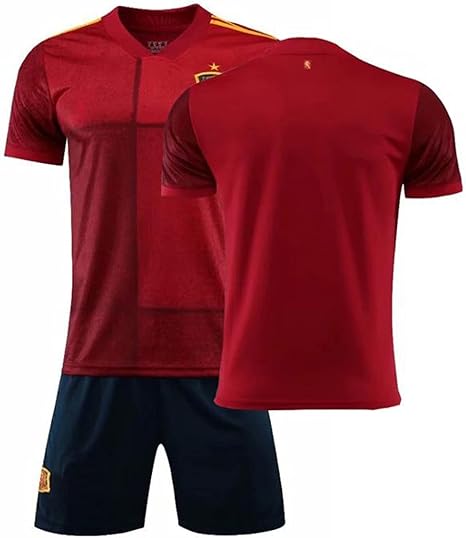 Amazon Co Jp ジュニア サッカーユニフォーム 大人用 子供 21スペイン代表ホームサッカージャージ 空白の番号 上下セット 赤tシャツ 半ズボン サッカーウェア レプリカマッチ トレーニングチームスポーツウェア 通気性 ユニセックス 誕生日プレゼント サッカーウェア