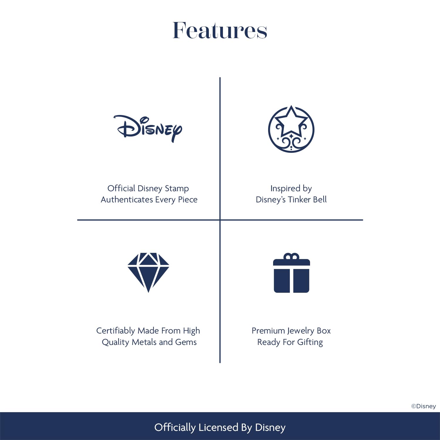 Jewelili Enchanted Disney Fine Jewelry Tinker Bell Pendant Necklace for Women | 14K Yellow Gold over Sterling Silver | 1/6 CTTW Natural White Round Diamonds | 18" Cable Chain + 2" Extender | Disney Princess Inspired Jewelry Gifts for Her | Gift Box