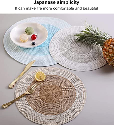 Image of Jute Placemats Set of 4 Heat Resistant Round Place Mats Natural Jute Woven Braided Table Mats Thick Farmhouse Placemats Trivet Round Braided Placemats for Dining Table(Light Blue, Set of 4)