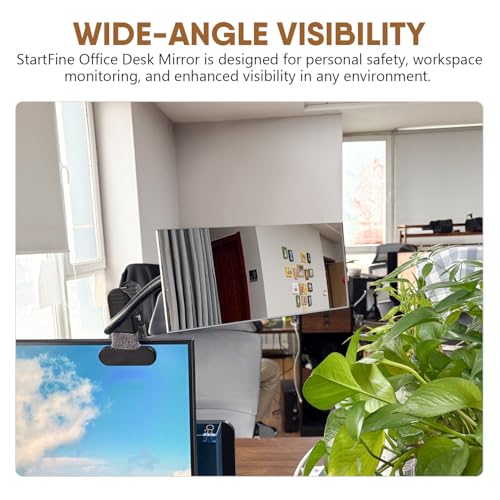 StartFine Clip on Security Mirror Convex Desk Office Cubicle for Personal Safety Desk Rear View Mirror Monitor Computer to See Behind You Flexible Gooseneck Rectangle 6.69"x2.95" Frameless