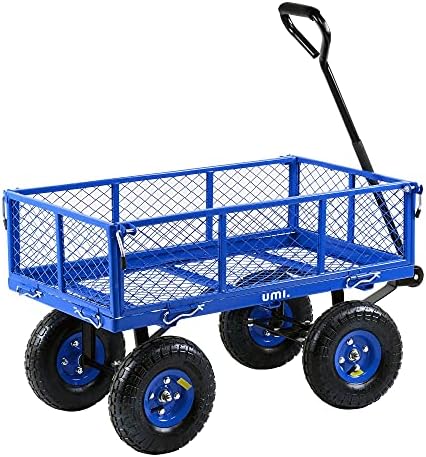 Amazon Brand - Umi Lawn Garden Utility Cart, Wagon Garden - Heavy Duty Trolley With Removable Side Meshes, 182kg 400lbs Max Capacity, Blue