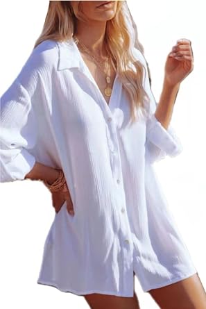 Womens Cover Up Beachwear Button Up Shirt Loose Soft Swimsuit Cover Ups One Size