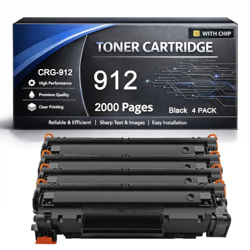 Cartouche de toner 912 compatible Canon CRG-912 noir lot de 4 pour imprimante LBP3010 LBP3100