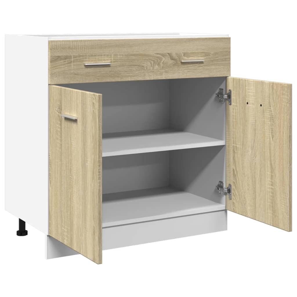 vidaXL Schubunterschrank Lyon Sonoma-Eiche 80x46x81,5 cm Holzwerkstoff, Küchenschrank, Gastronomieschrank, Gastro Möbel, Küchenmöbel, Aufbewahrungsschrank