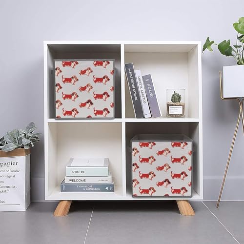 Bac de rangement teckel panier cube ouvert tissu 27cm maison - 6