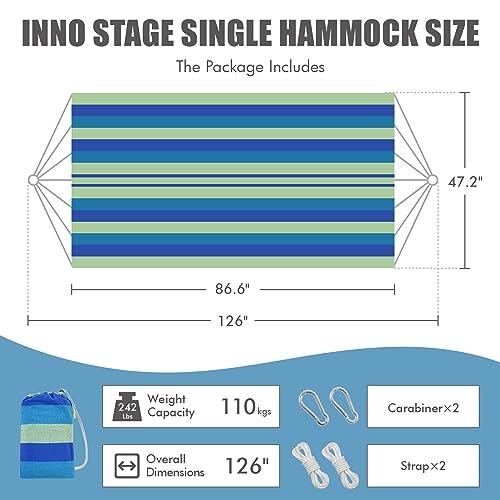 Image of INNO STAGE Brazilian Hammock with Tree Straps - Cotton Hammocks Portable Hammock with Carry Bag for Backyard, Porch, Outdoor and Indoor Use