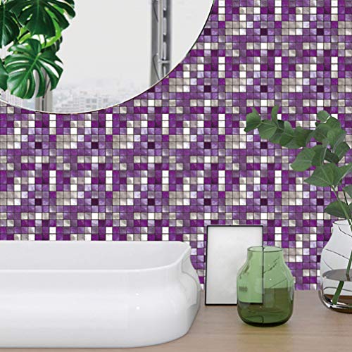Vicasky 10Pcs Mosaic Wall Tile Stickers Peel And Stick Floor Removable Art Diy Murals Waterproof Self- Adhesive Decals Home Decorative For Kitchen Living Bathroom Purple, 20×20Cm #TOP7