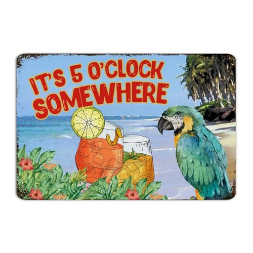 Autravelco Letreros de metal personalizados con texto en inglés 'It's Five O'clock Somewhere' para decoración de pared, placa de metal para sala de estar, baño, dormitorio, bar, piscina, jacuzzi,