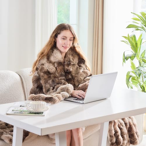 Lotus Karen Faux Fur Throw Blanket Tie-Dye Dark Coffee-Big Bubble Rabbit Fluff Blanket for Couch,Small Fluffy Fuzzy Cozy Blanket,Thick Furry Plush Shaggy Blankets,50x60 Inches