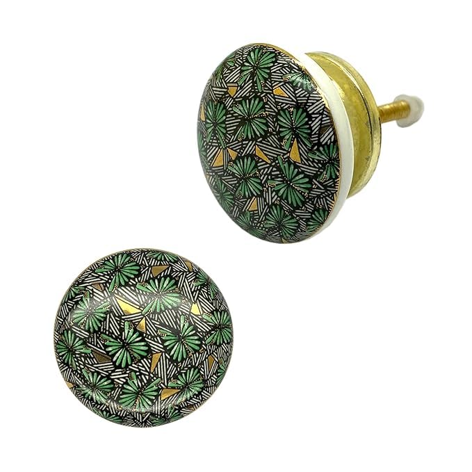 Image of Ceramic Knobs Drawer Pulls for Cabinets and Cupboards (38mm, Gold Multicolour) - Pack of 4 knobs (Nature)
