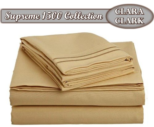 Clara Clark Supreme 1500 Collection 4pc Bed Sheet Set - Queen Size, Camel