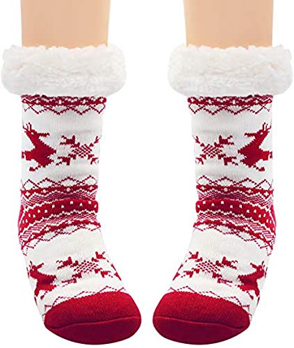 Women's Fleece Lining Fuzzy Soft Christmas Knee Highs Stockings Slipper Socks_(Red-3)_Free Size,Pack Of 01-image-33