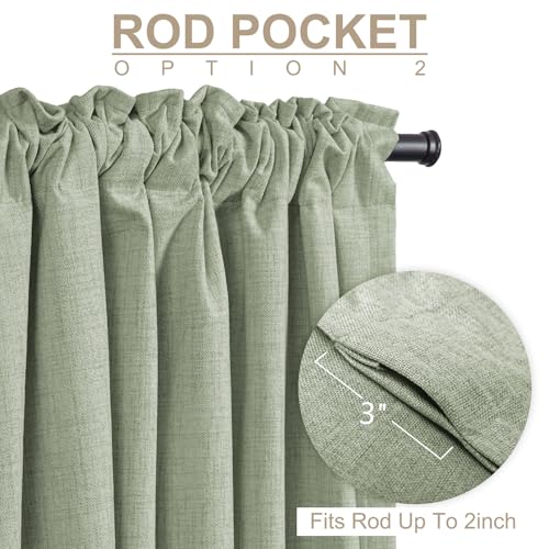 Image of 100% Blackout Shield Linen Blackout Curtains for Bedroom 63 Inches Long, Back Tab /Rod Pocket Living Room Drapes, Thermal Insulated Blackout Curtains 2 Panels Set, 50 inch W x 63 inch L,Sage Green