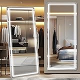 Antok LED Full Length Mirror, 71' x 32' Lighted Floor Standing Mirror with Stand for Bedroom (Rectangular)