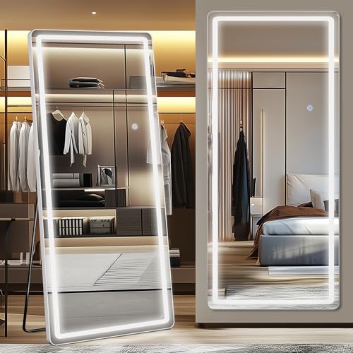 Antok LED Full Length Mirror, 71" x 32" Lighted Floor Standing Mirror with Stand for Bedroom (Rectangular)