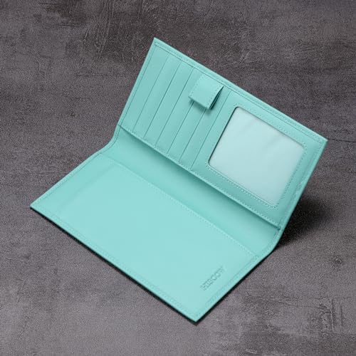 Image of HISCOW Soft Leather Checkbook Cover & Card Holder with Divider - Italian Calfskin (Teal)