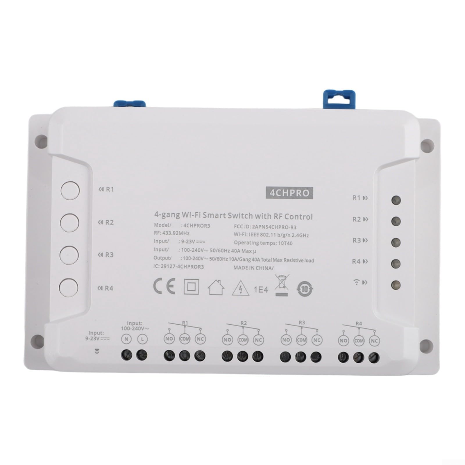 für Smart WLAN Lichtschalter 4-Kanal für Sonoff 4CH R3 und 4CH PRO R3, RF Fernbedienung, Sprachsteuerung mit für Alexa, Hutschiene Montage, Weiß(4CH Pro-R3)