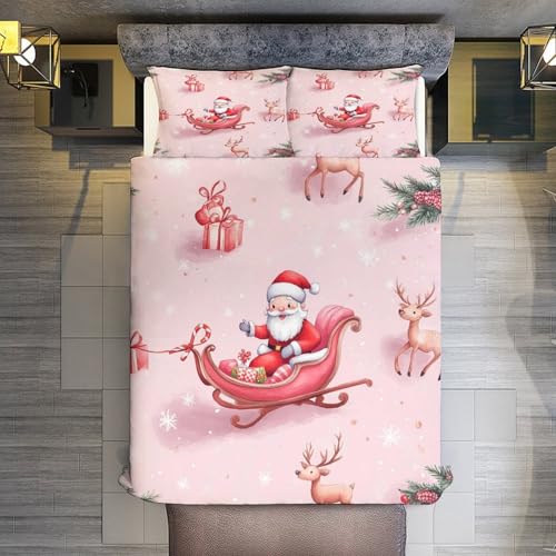 Housse de couette 220 x 240 cm Père Noël parure lit 3 pièces enfant