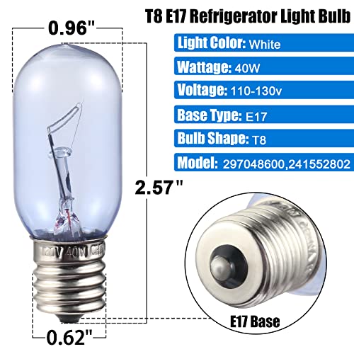 [2 Pack] T8 E17 297048600 241552802 Refrigerator Light Bulb Replacement Compatible With Frigidaire Whirlpool Kitchenaid Electrolx Kenmore Fridge Light Bulbs-40W 120V (2.5''×0.9'') #TOP1