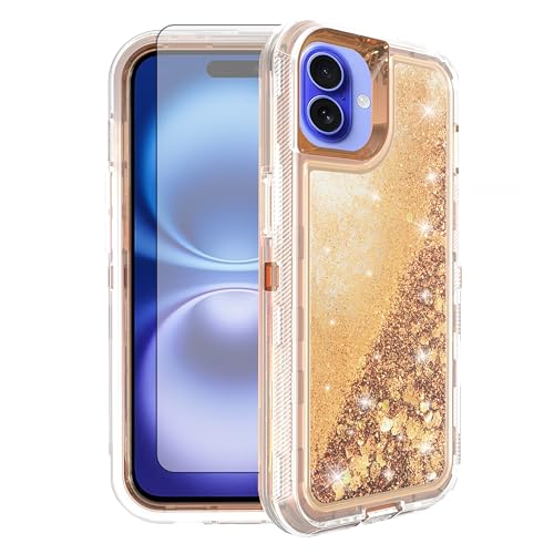Coque transparente iPhone 16 antichoc TPU avec protecteur d'écran liquide paillettes transparentes