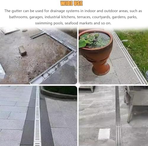 Efficient Linear Drainage Trench with Removable Grate for Outdoor Water Management, Prevent Flooding, Durable Design for Patios, Gardens, and Driveways