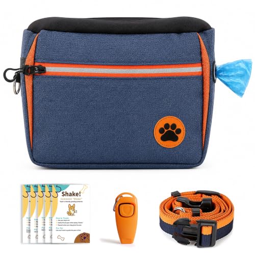 Dog Treat Pouch Bag for Training, Puppy Training Kit with 5 Double-Sided Obedience Cards, Clicker...