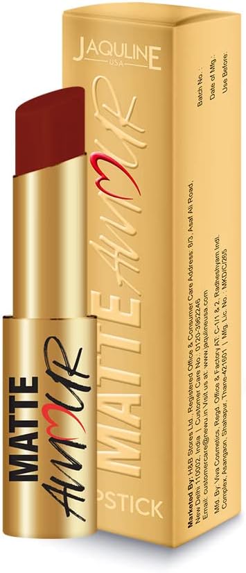 Jaquline USA Matte Amour Matte Lipstick Lightweight, Long-wear Lipsticks |Matte Finish, High Coverage,Highly Pigmented, Cruelty Free,Paraben Free,Vegan (3.5g Tender 07)