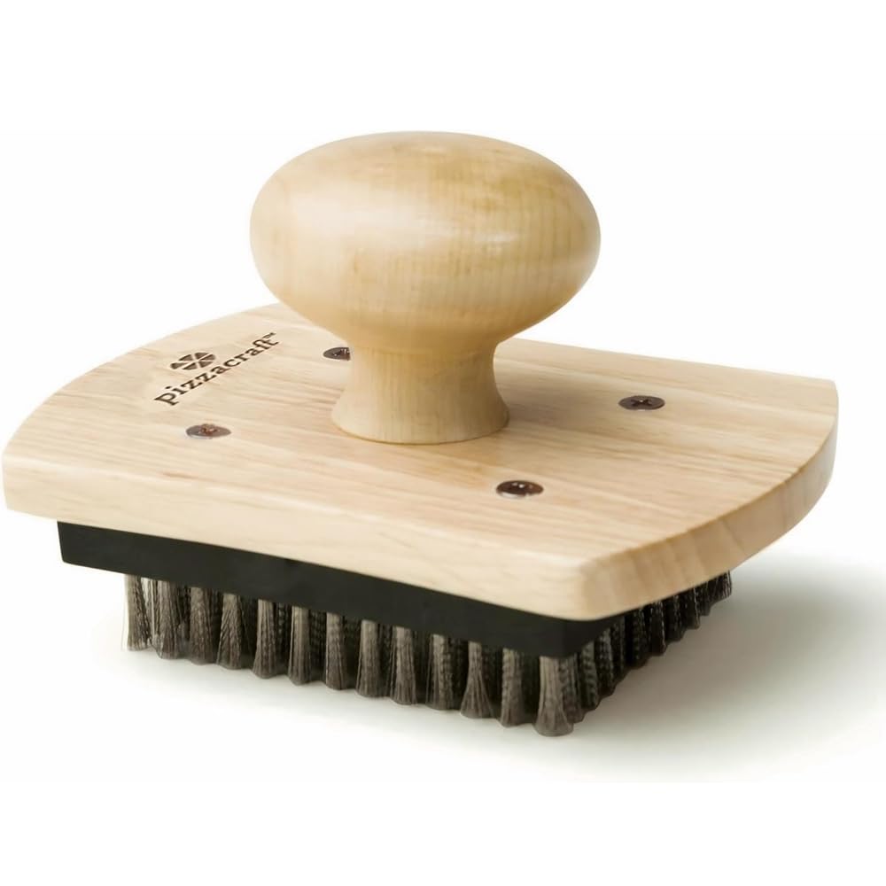 Pizzasteinbürste, 10,2 x 12,7 cm, Hartholzgriff, Pizzastein-Schrubber mit Edelstahlborsten