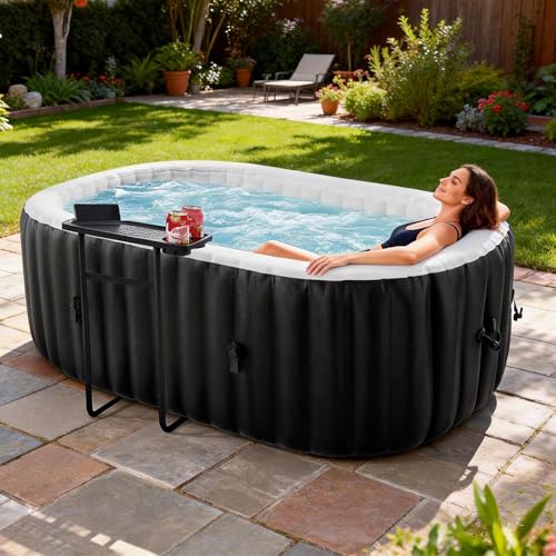 NAIZEA Inflatable Hot Tub - Outdoor Hot Tubs 2 Person, Portable Blow Up Spa Square Portable Hot Tub, 90 Soothing Bubble Air Jets, Cover, 2 Filter, 145 Gallon,75x47x25 in