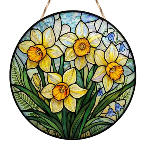 Daffodils Suncatcher Spring Daffodils Ornament Gift Acrylic Stained Glass Style Sun Catcher for Windows Elegant Hanging Decoration for Home Garden and Balcony