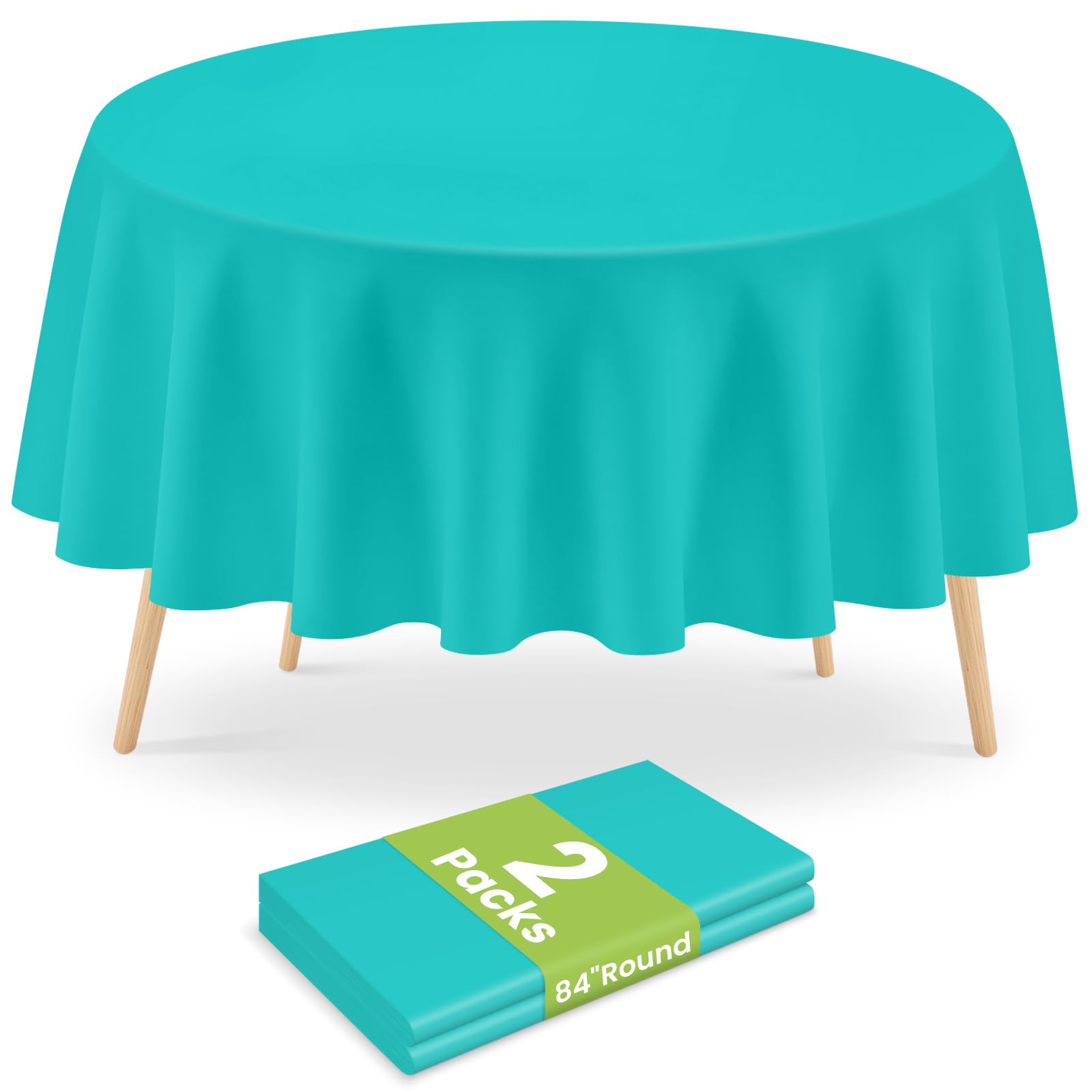 Mulbozy 2 Pcs Teal Round Plastic Tablecloth Disposable, Turquoise