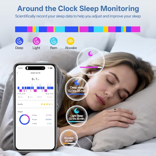 Smart Ring for Women Men, Health Fitness Tracker Ring with Heart Rate/Sleep Tracker/Blood Oxygen/HRV/Stress/Calorie/Steps, IP68 Waterproof for iOS & Android, No APP Fees(Silver,8#) - Image 6