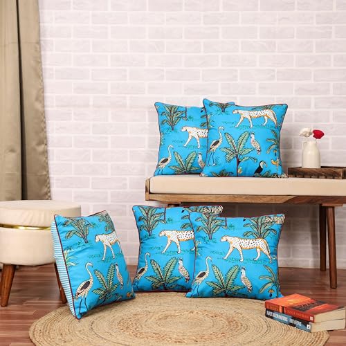 Image of Square Cushion Covers 16x16 inch Pack of 5 Decorative Throw Pillow Covers Printed Forest Theme for Home Decoration