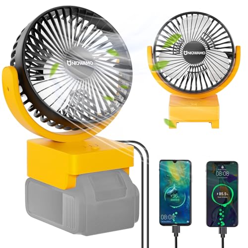 Misting Fan Portable Compatible for Milwaukee 18V Battery(No Battery) or USB Powered, Cooling Fan for Bedroom with 7 Lights, 8H Timer, 1600ML Water Tank for Outside Camping Tent Room Office Desk