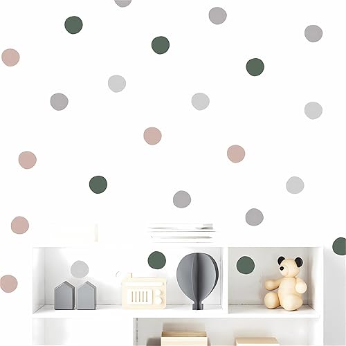 Miniatura 3 de sacinora - Calcomanías de pared de lunares grises, verde oscuro y rosa, calcomanías de pared de arte circulares extraíbles de vinilo para despegar y